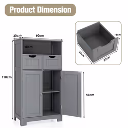 Bathroom Floor Cabinet Storage Cupboard with Adjustable Shelf & Doors