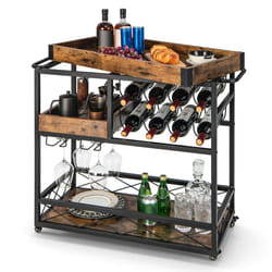3-Tier Kitchen Serving Cart Rolling Bar Serving Trolley W/ Wine Rack