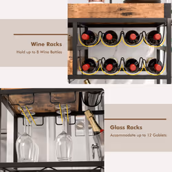 3-Tier Kitchen Serving Cart Rolling Bar Serving Trolley W/ Wine Rack