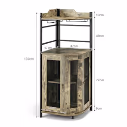 Corner Bar Cabinet Wine Buffet Cabinet with Glass Holder & Mesh Doors