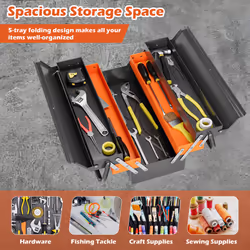 5- Tray Folding Tool Box Organizer Garage Household Tool Storage Chest