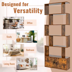 5- tier Bookcase S- Shaped Bookshelf Storage Display Rack with Cabinet
