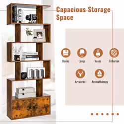 5- tier Bookcase S- Shaped Bookshelf Storage Display Rack with Cabinet