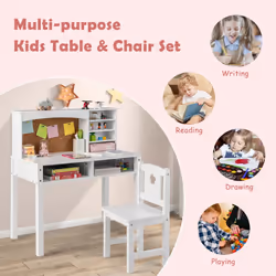 Kids Desk and Chair Set with Wooden Children Study Table and Kid Chair