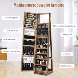 360 Rotating Mirrored Jewelry Cabinet Free Standing Jewelry Armoire