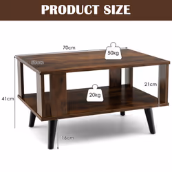 2-Tier Wooden Coffee Table Industrial Side Table Small Center Table