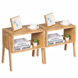 2pcs Stackable Side Table Bamboo Table Sturdy Waterproof Nightstand