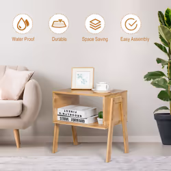 2pcs Stackable Side Table Bamboo Table Sturdy Waterproof Nightstand
