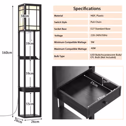 Modern Shelf Floor Lamp Corner Standing Bookshelf Lamp w/ Shelves