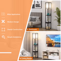 Modern Shelf Floor Lamp Corner Standing Bookshelf Lamp w/ Shelves