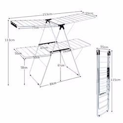 2-Tier Clothes Rack Foldable Clothes Airer Hanger Standing Drying Rack