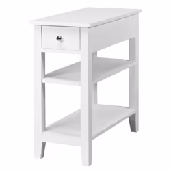 3-Tier White End Table with Drawer Side Table Narrow Tiered Nightstand