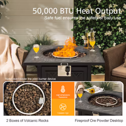 50,000 BTU Square Propane Firepit Gas Outdoor Fire Pit Table Black