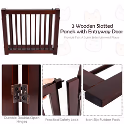 3 Panels Freestanding Wooden Dog Gate Indoor Folding Safety Barrier