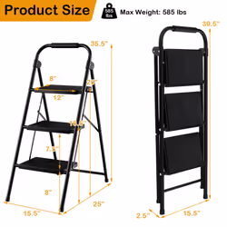 3 Step Household Office Ladder Folding Step Ladder Portable Step Stool