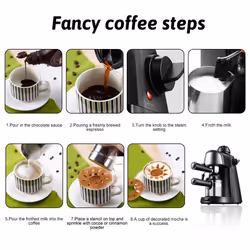 Espresso Coffee Machine 5 Bar 2-4 Cup 240ml Capacity 800W Espresso Maker with Steam Milk Frother - black, EU Plug
