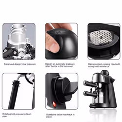 Espresso Coffee Machine 5 Bar 2-4 Cup 240ml Capacity 800W Espresso Maker with Steam Milk Frother - black, EU Plug