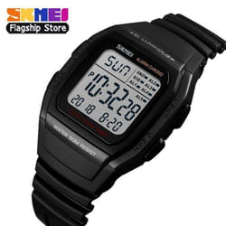 SKMEI New Men Sports Watches Retro Multifunction Fashion Watch Square Chrono Countdown Waterproof Wristwatches 1278 - black