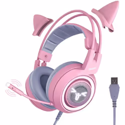 SOMIC Pink Cat Gaming Headset with Virtual 7.1 and LED Light, Surround Sound, Headset with Noise Cancelling Mic for Computer, ...