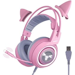 SOMIC Pink Cat Gaming Headset with Virtual 7.1 and LED Light, Surround Sound, Headset with Noise Cancelling Mic for Computer, PS4, Laptop to Girls,