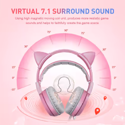SOMIC Pink Cat Gaming Headset with Virtual 7.1 and LED Light, Surround Sound, Headset with Noise Cancelling Mic for Computer, PS4, Laptop to Girls,