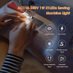 AC110-250V 1W 21LEDs Sewing Machine Light Lamp Rotatable Knob Dimmable Adjustable Brightness Fixed - EU Plug