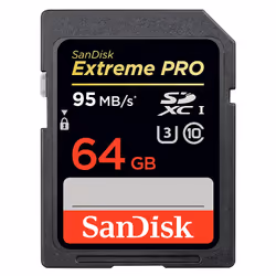 SanDisk 64GB Extreme Pro SDXC, 64 GB, SDXC, Class 10, UHS-I, 95 MB/s, 90 MB/s