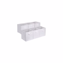 Amazon Basics Collapsible Fabric Storage Cube/Organiser with Handles, Pack of 6, Solid White, 26.6 x 26.6 x 27.9 cm