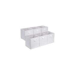 Amazon Basics Collapsible Fabric Storage Cube/Organiser with Handles, Pack of 6, Solid White, 26.6 x 26.6 x 27.9 cm