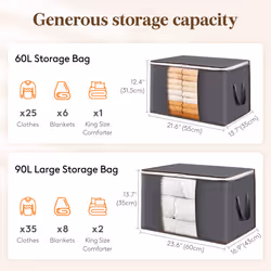 Large Capacity Clothes Storage Bag Organizer with Reinforced Handle Thick Fabric for Comforters, Blankets, Bedding, Foldable with Sturdy Zipper, Clear