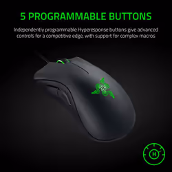 DeathAdder Essential Gaming Mouse: 6400 DPI Optical Sensor - 5 Programmable Buttons - Mechanical Switches - Rubber Side Grips - Classic Black