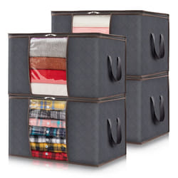 4 Pack Clothes Storage Bags, Foldable Storage Box Moving Bags Wardrobe Storage Organiser Packing Boxes for Moving House with Clear Window for Clothing