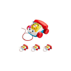 Fisher-Price Toddler Pull Toy Chatter Telephone Pretend Phone with Rotary Dial and Wheels for Walking Play Ages 1+ years, FGW66 (Pack of 4)