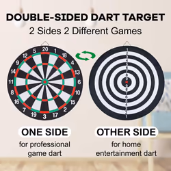 Dart Board Set,Double-Sided 15 Inch Dartboard Game with 6 Brass-Plastic Darts,Family Leisure Sport