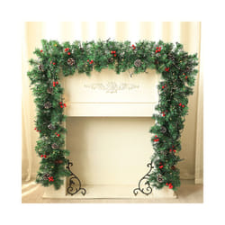 Christmas Garland 8.8FT Outdoor Xmas Garland Pine Garland with Red Berries Snow Pine Cones
