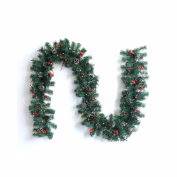 Christmas Garland 8.8FT Outdoor Xmas Garland Pine Garland with Red Berries Snow Pine Cones