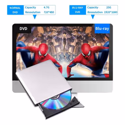 External DVD Drive 3D, USB 2.0 and Type-C Bluray CD DVD Reader Slim Optical Portable Drive