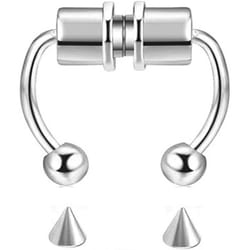 Fake Nose Ring Hoop Magnetic Septum Nose Ring - Silver