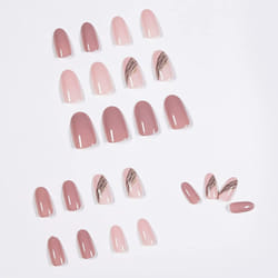 Glossy Pink Almond Press on Nails,Acrylic Nails Press on,24PCS