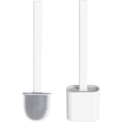 Toilet brush holder and container, silicone brush without drilling