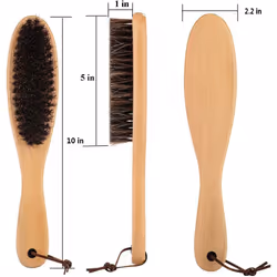 Clothes brush for lint removal, with soft horsehair and wooden handle for men's coats, suit shoes (solid wood)