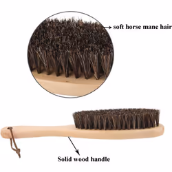 Clothes brush for lint removal, with soft horsehair and wooden handle for men's coats, suit shoes (solid wood)