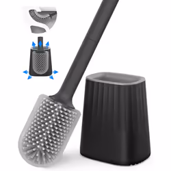 Toilet Brush, Silicone Toilet Brush Set with Wall Mount and Floor Stand, Double Sided Cleaning Brush Head, Long Handle