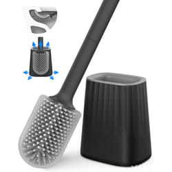 Toilet Brush, Silicone Toilet Brush Set with Wall Mount and Floor Stand, Double Sided Cleaning Brush Head, Long Handle