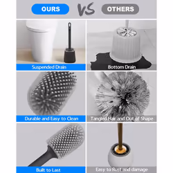 Toilet Brush, Silicone Toilet Brush Set with Wall Mount and Floor Stand, Double Sided Cleaning Brush Head, Long Handle