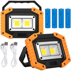 LED Construction Spotlight Battery 2 Sets, Rechargeable Spotlight With Battery 30W 2000LM, LED Work Light USB Portable