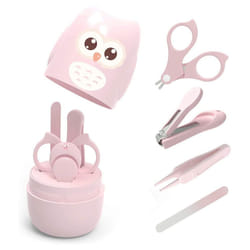 Baby Nail Kit, Baby Manicure Kit And Pedicure Kit With Cute Owl Shape Case.Light Pink