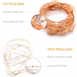 Led String Lights, Copper Wire Starry String Lights Battery Operated, Battery Operated Lights (5M/16Ft Warm White)