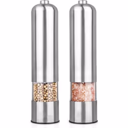 Electric salt and pepper grinder, battery operated, automatic stainless steel grinder shaker with LED light