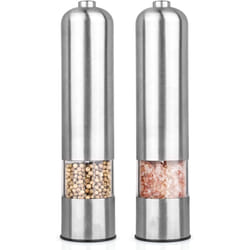 Electric salt and pepper grinder, battery operated, automatic stainless steel grinder shaker with LED light